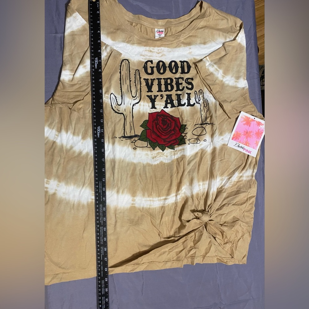 ELECTRIC PINK Tan and White Tie-Dye Western Tee 3X #2050